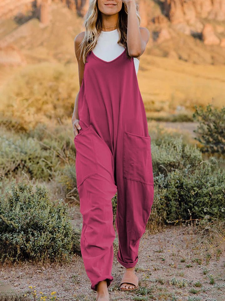 Double Take Full Size Sleeveless V - Neck Pocketed Jumpsuit - Bitsy Gypsy Boutique