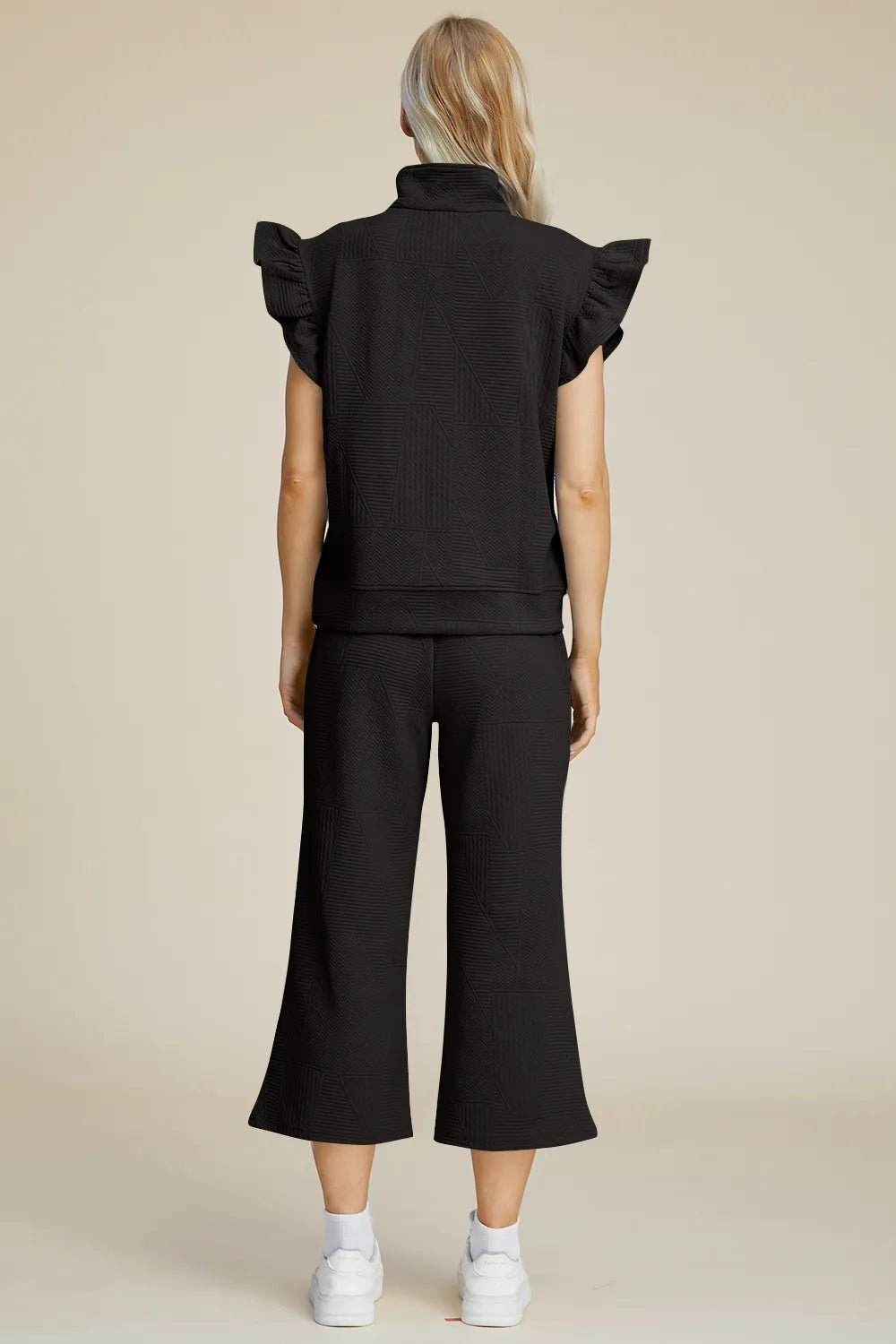Double Take Full Size Texture Ruffle Short Sleeve Top and Wide Leg Pants Set - Bitsy Gypsy Boutique