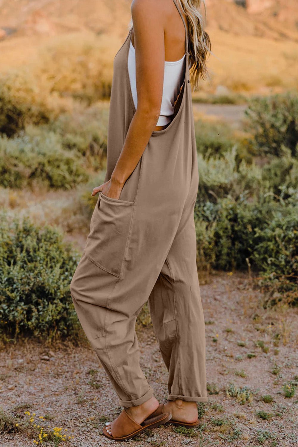 Double Take Full Size V - Neck Sleeveless Jumpsuit with Pockets - Bitsy Gypsy Boutique