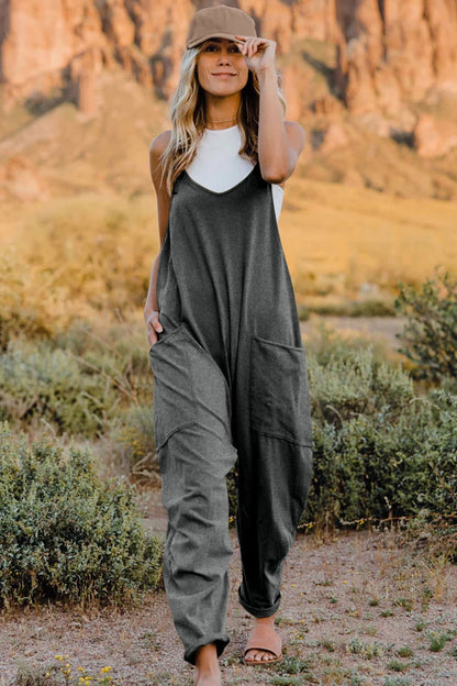 Double Take Full Size V - Neck Sleeveless Jumpsuit with Pockets - Bitsy Gypsy Boutique