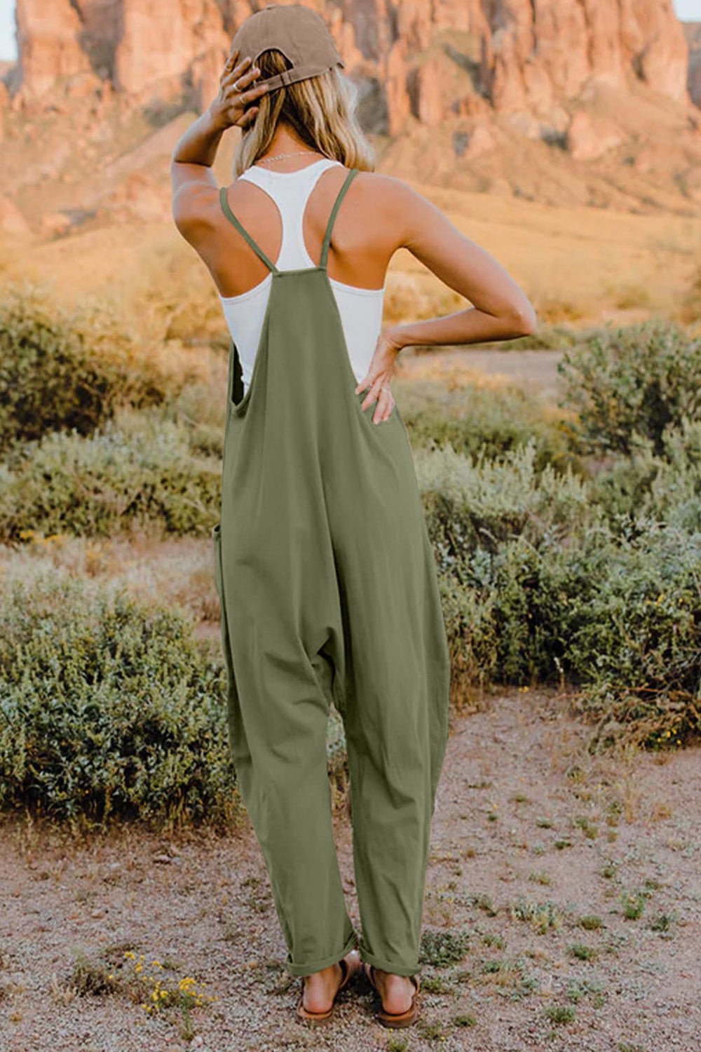 Double Take Full Size V - Neck Sleeveless Jumpsuit with Pockets - Bitsy Gypsy Boutique