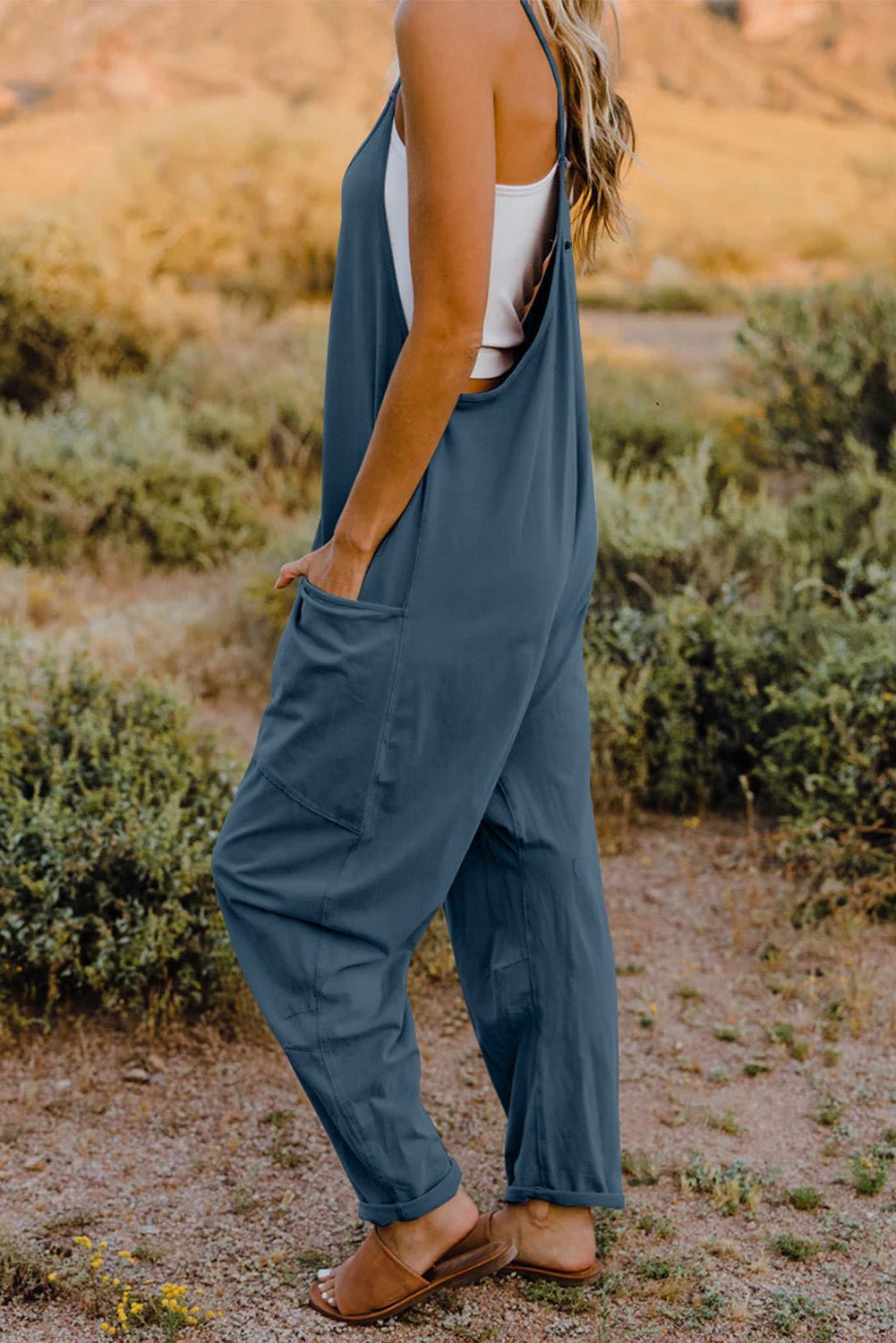 Double Take Full Size V - Neck Sleeveless Jumpsuit with Pockets - Bitsy Gypsy Boutique