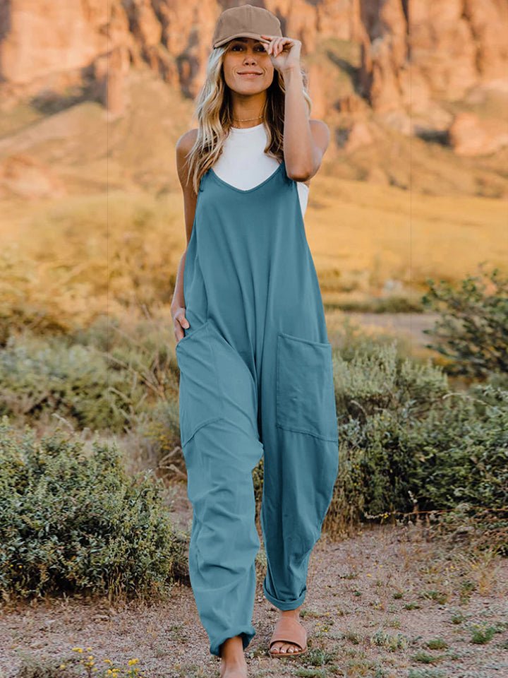 Double Take Full Size V - Neck Sleeveless Jumpsuit with Pockets - Bitsy Gypsy Boutique