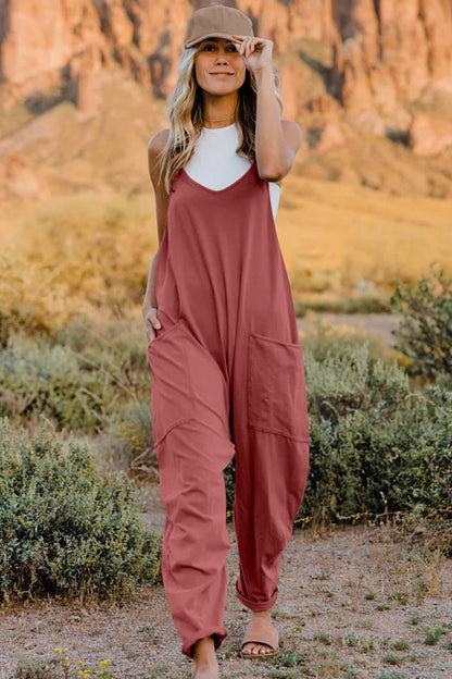 Double Take Full Size V - Neck Sleeveless Jumpsuit with Pockets - Bitsy Gypsy Boutique