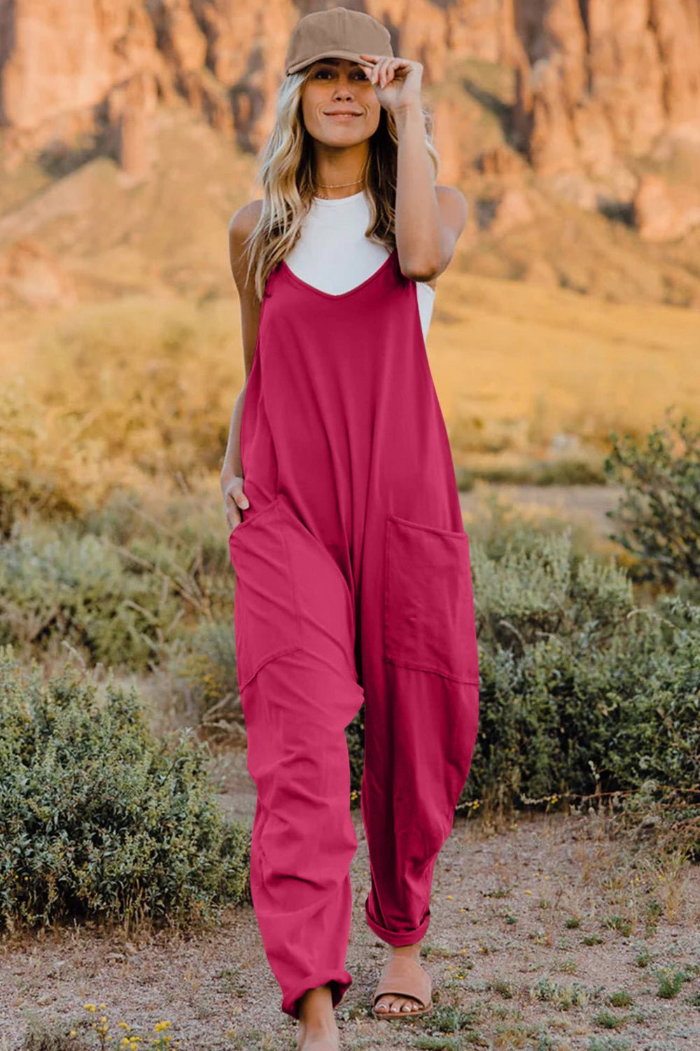 Double Take Full Size V - Neck Sleeveless Jumpsuit with Pockets - Bitsy Gypsy Boutique