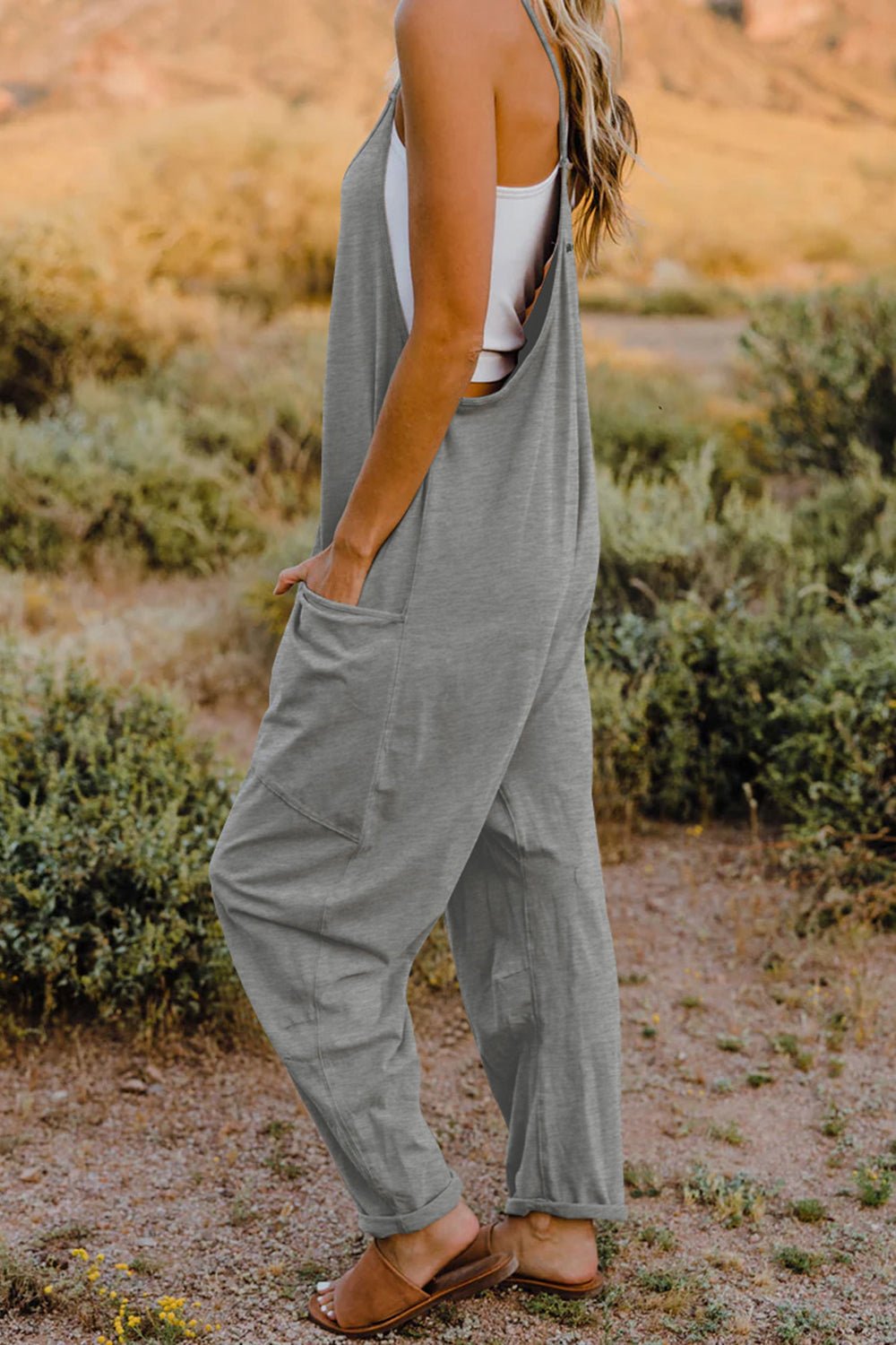 Double Take Full Size V - Neck Sleeveless Jumpsuit with Pockets - Bitsy Gypsy Boutique