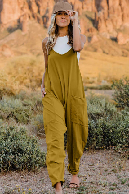 Double Take Full Size V - Neck Sleeveless Jumpsuit with Pockets - Bitsy Gypsy Boutique