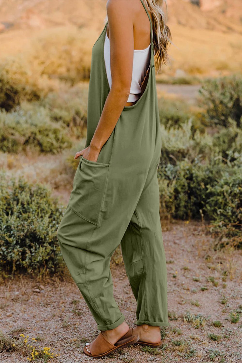 Double Take Full Size V - Neck Sleeveless Jumpsuit with Pockets - Bitsy Gypsy Boutique