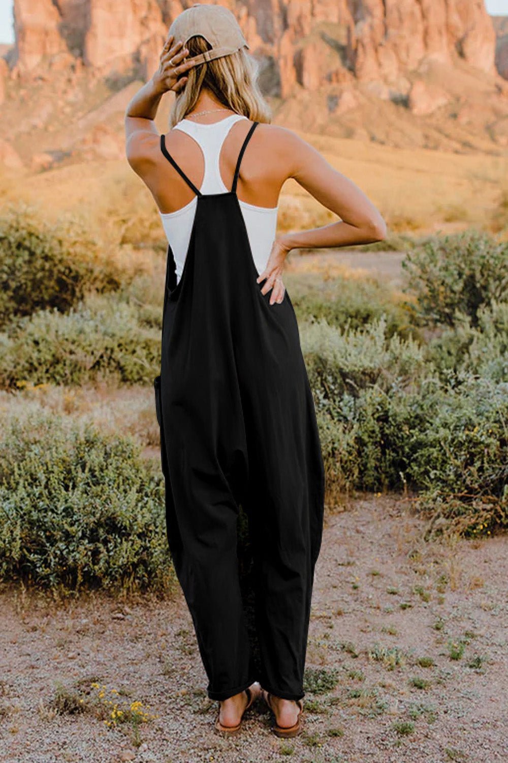 Double Take Full Size V - Neck Sleeveless Jumpsuit with Pockets - Bitsy Gypsy Boutique