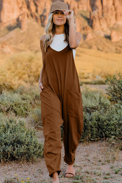 Double Take Full Size V - Neck Sleeveless Jumpsuit with Pockets - Bitsy Gypsy Boutique