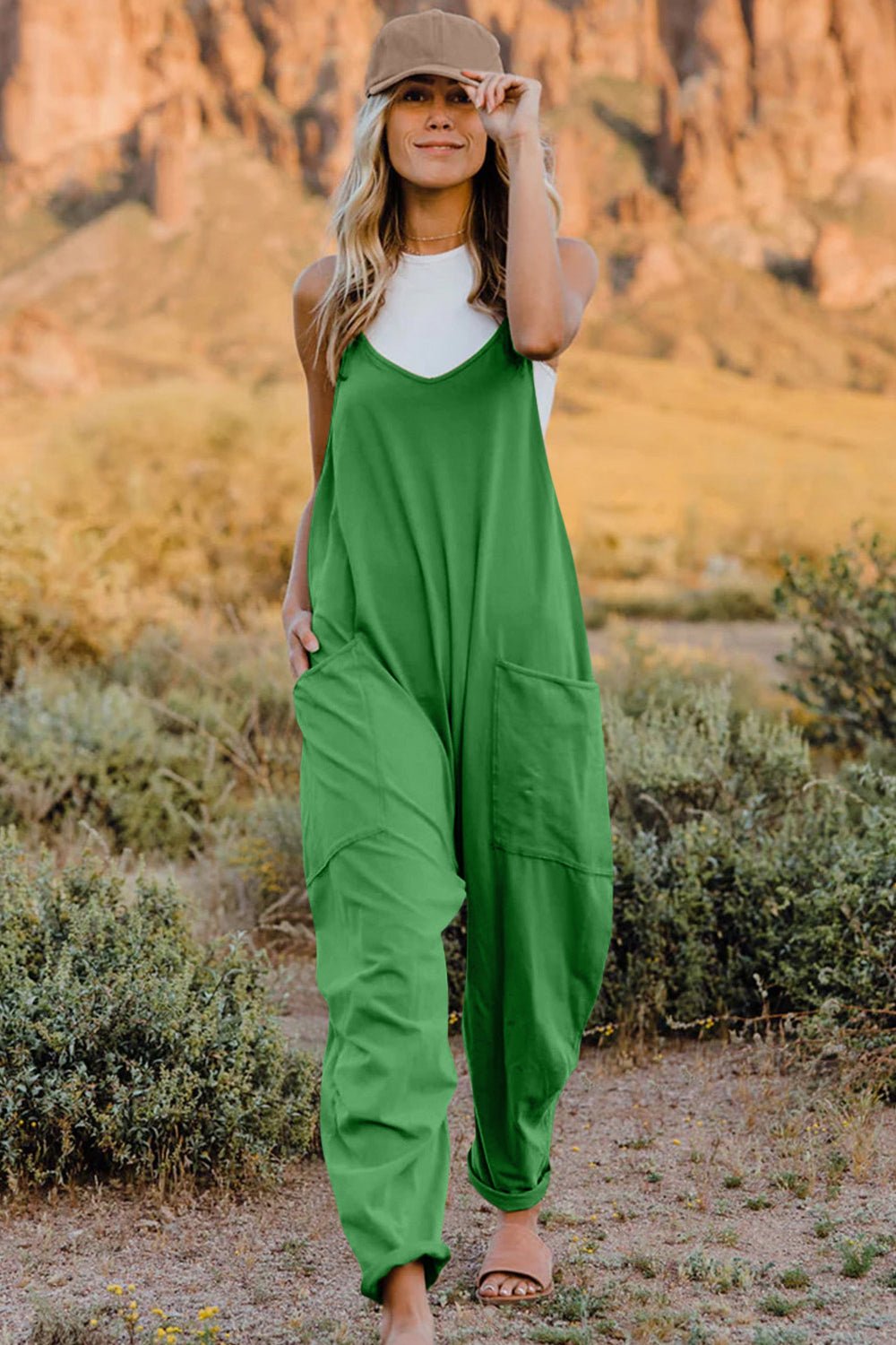 Double Take Full Size V - Neck Sleeveless Jumpsuit with Pockets - Bitsy Gypsy Boutique