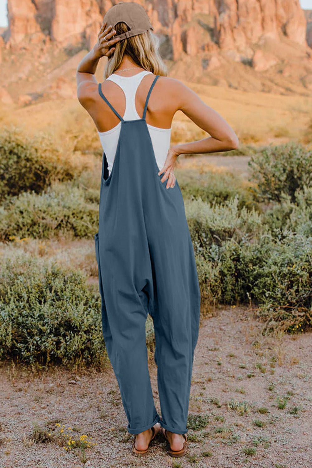 Double Take Full Size V - Neck Sleeveless Jumpsuit with Pockets - Bitsy Gypsy Boutique