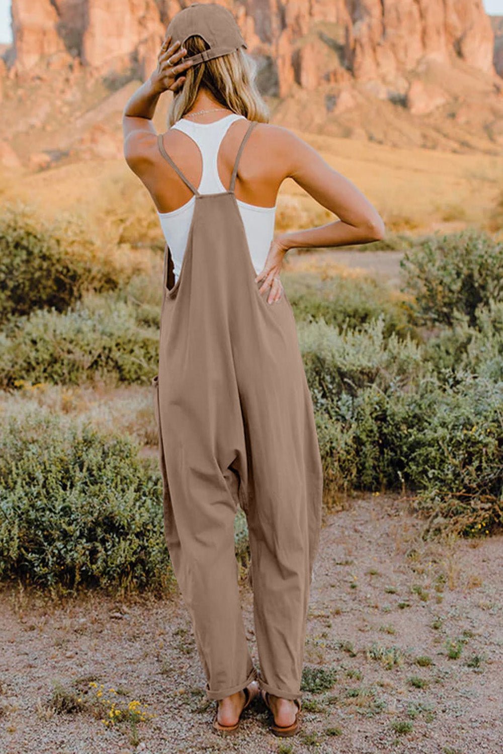 Double Take Full Size V - Neck Sleeveless Jumpsuit with Pockets - Bitsy Gypsy Boutique