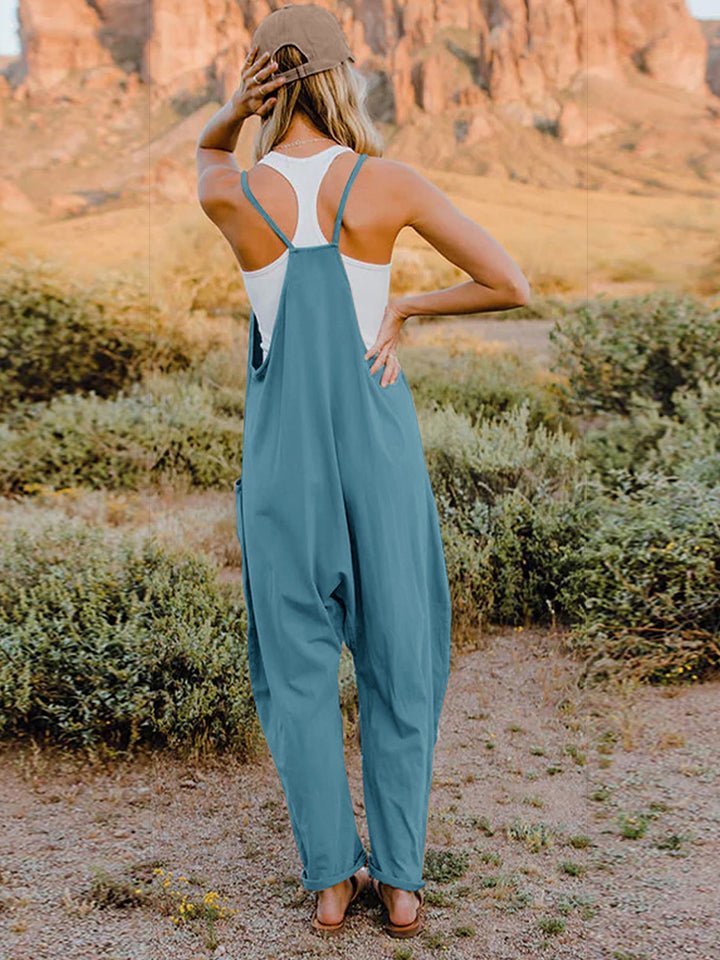 Double Take Full Size V - Neck Sleeveless Jumpsuit with Pockets - Bitsy Gypsy Boutique