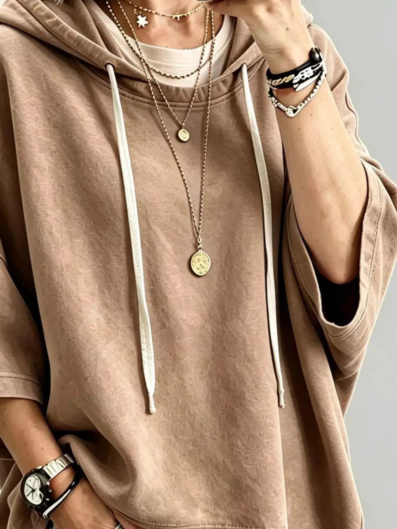 Drawstring 3/4 Sleeve Hoodie - Bitsy Gypsy Boutique