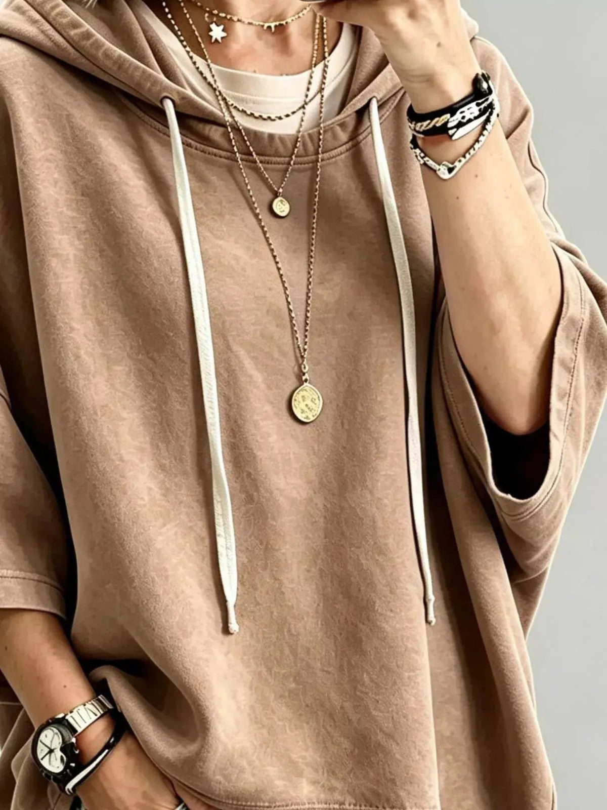 Drawstring 3/4 Sleeve Hoodie - Bitsy Gypsy Boutique
