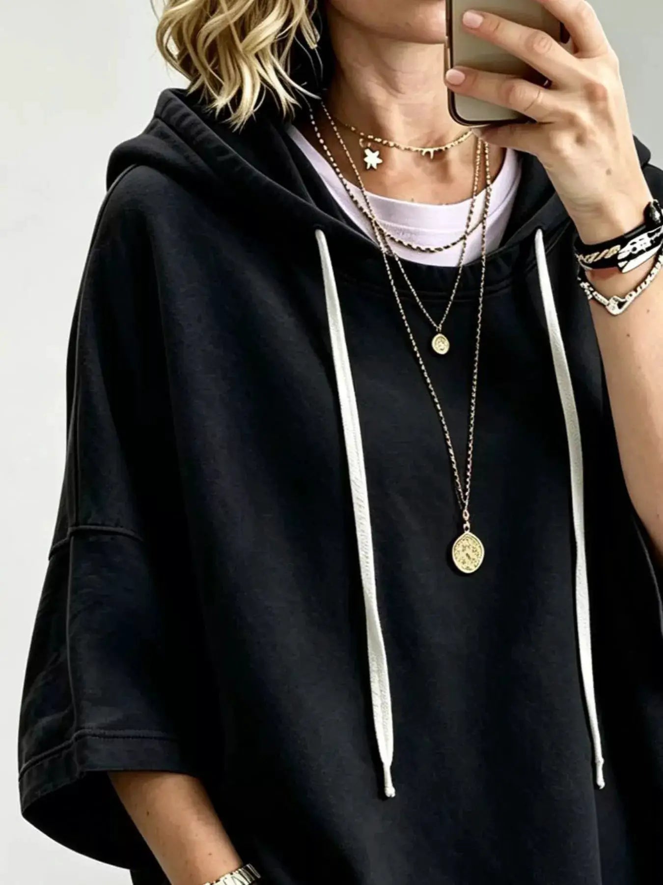 Drawstring 3/4 Sleeve Hoodie - Bitsy Gypsy Boutique