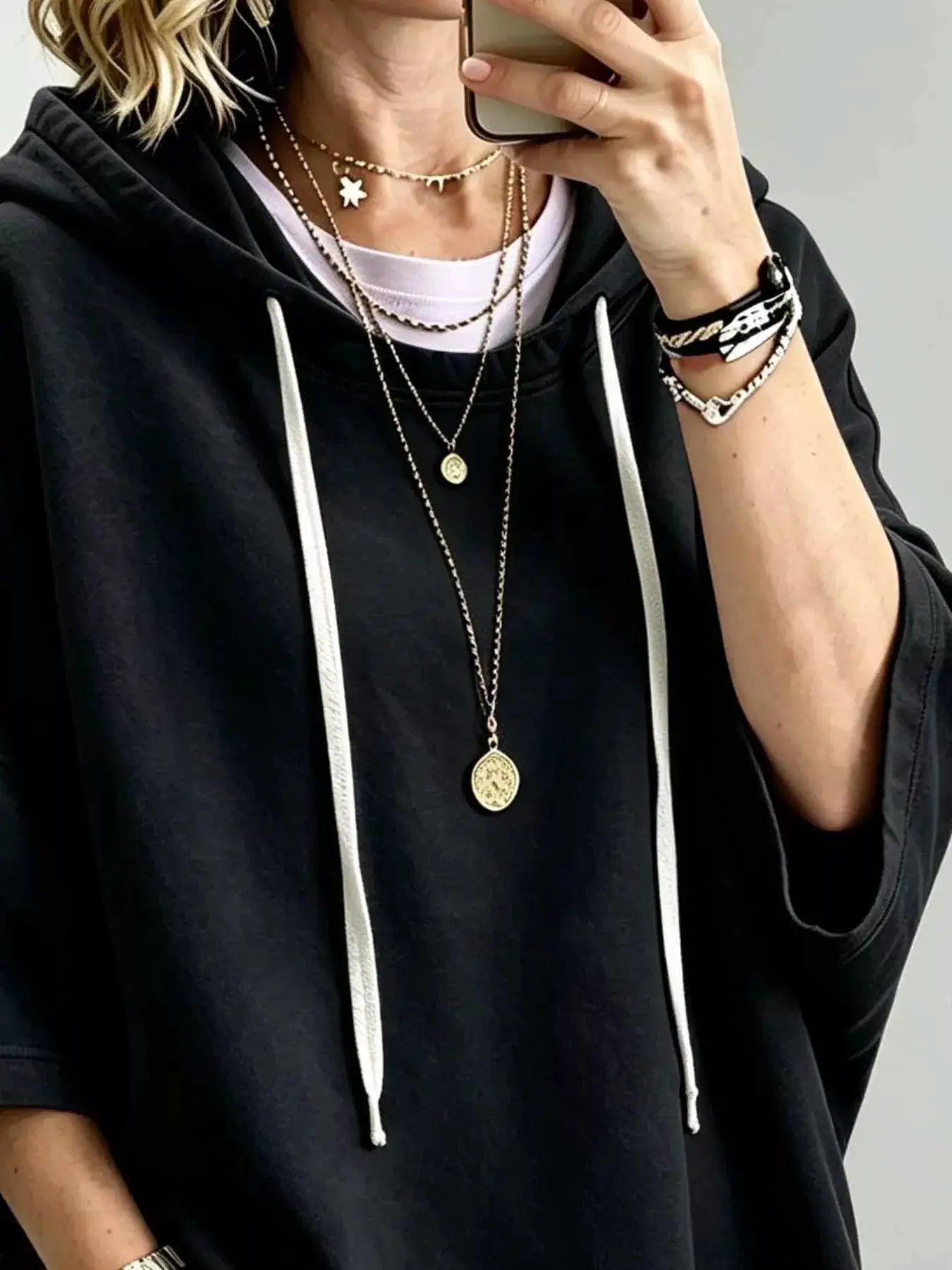 Drawstring 3/4 Sleeve Hoodie - Bitsy Gypsy Boutique