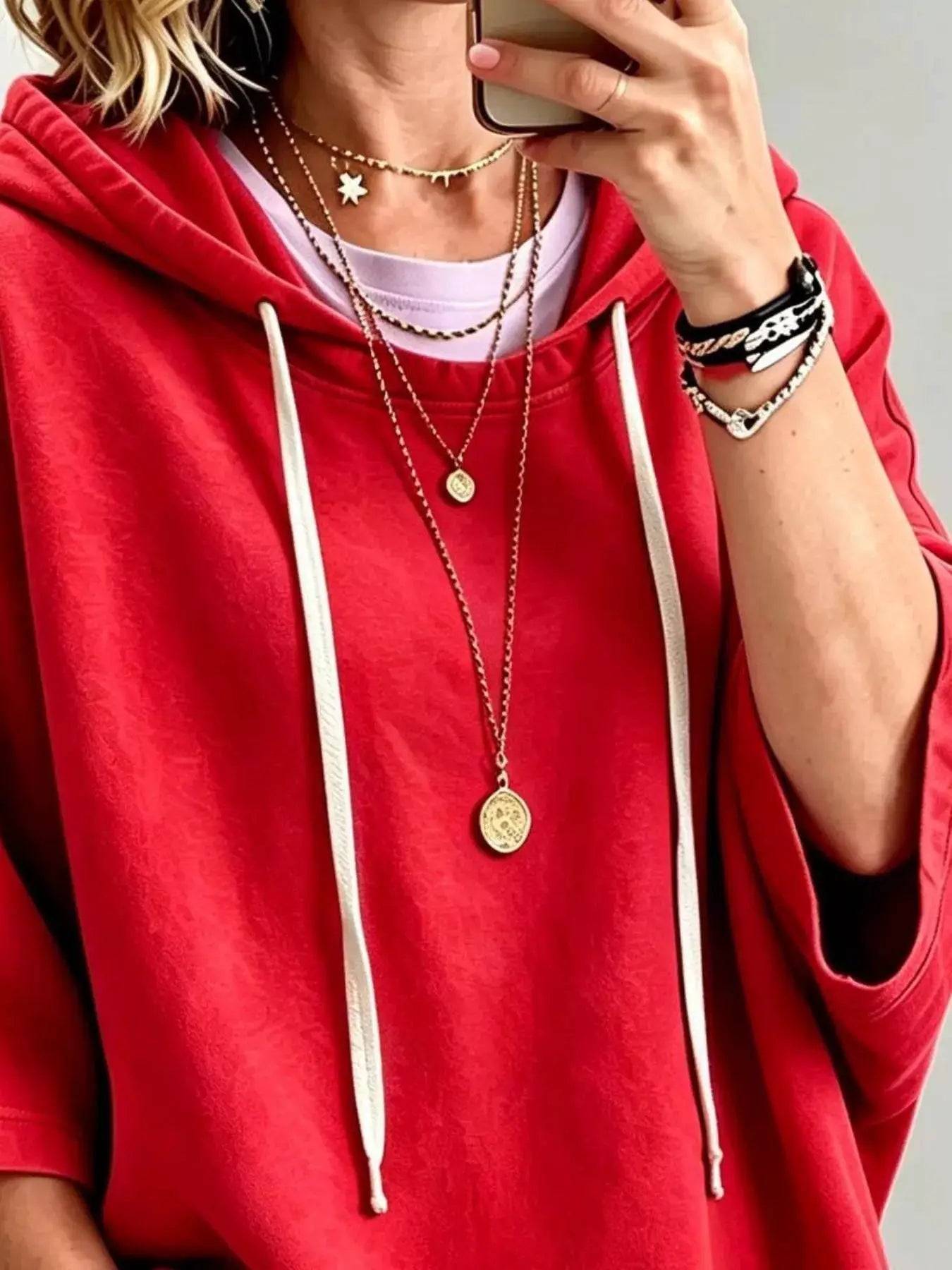 Drawstring 3/4 Sleeve Hoodie - Bitsy Gypsy Boutique