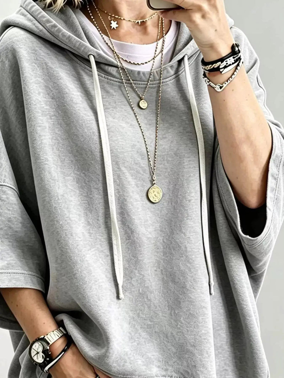 Drawstring 3/4 Sleeve Hoodie - Bitsy Gypsy Boutique