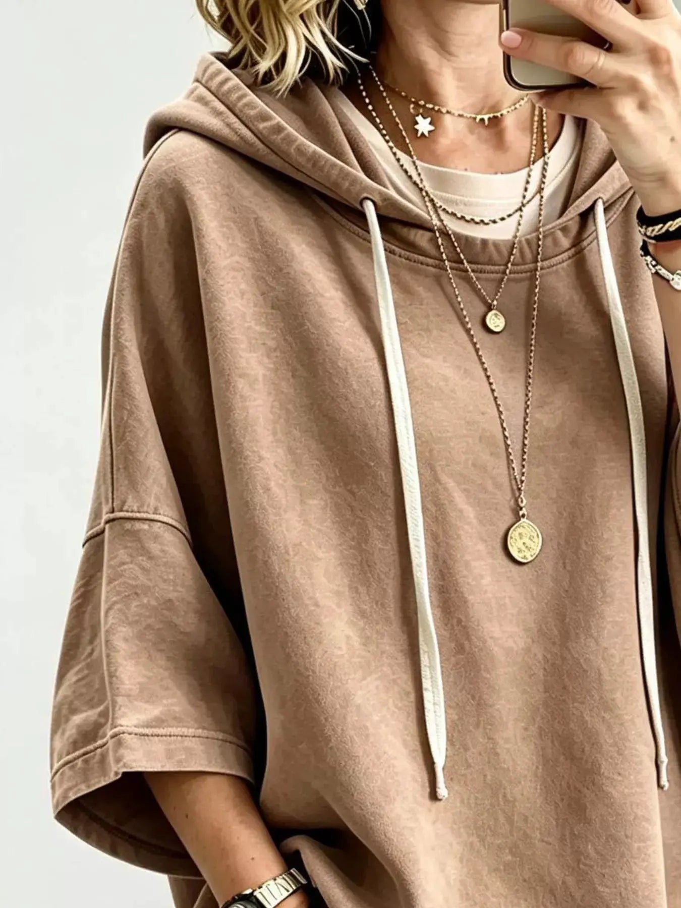 Drawstring 3/4 Sleeve Hoodie - Bitsy Gypsy Boutique