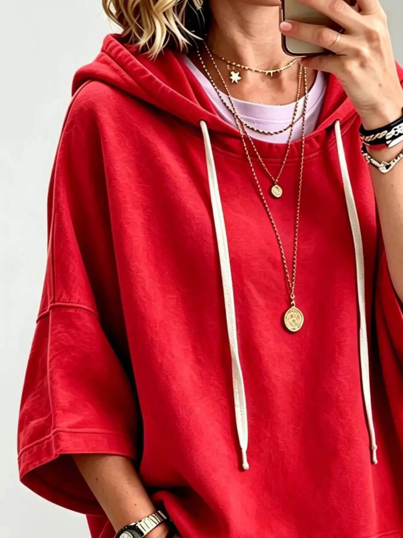 Drawstring 3/4 Sleeve Hoodie - Bitsy Gypsy Boutique