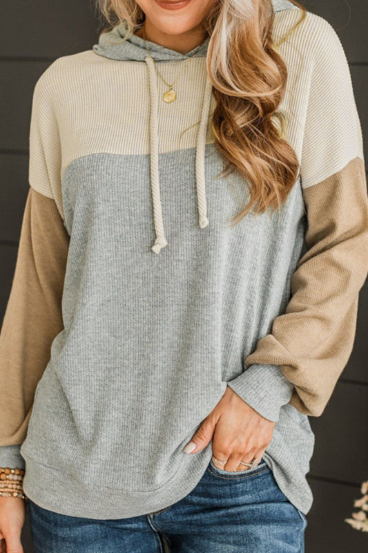 Drawstring Color Block Long Sleeve Hoodie - Bitsy Gypsy Boutique