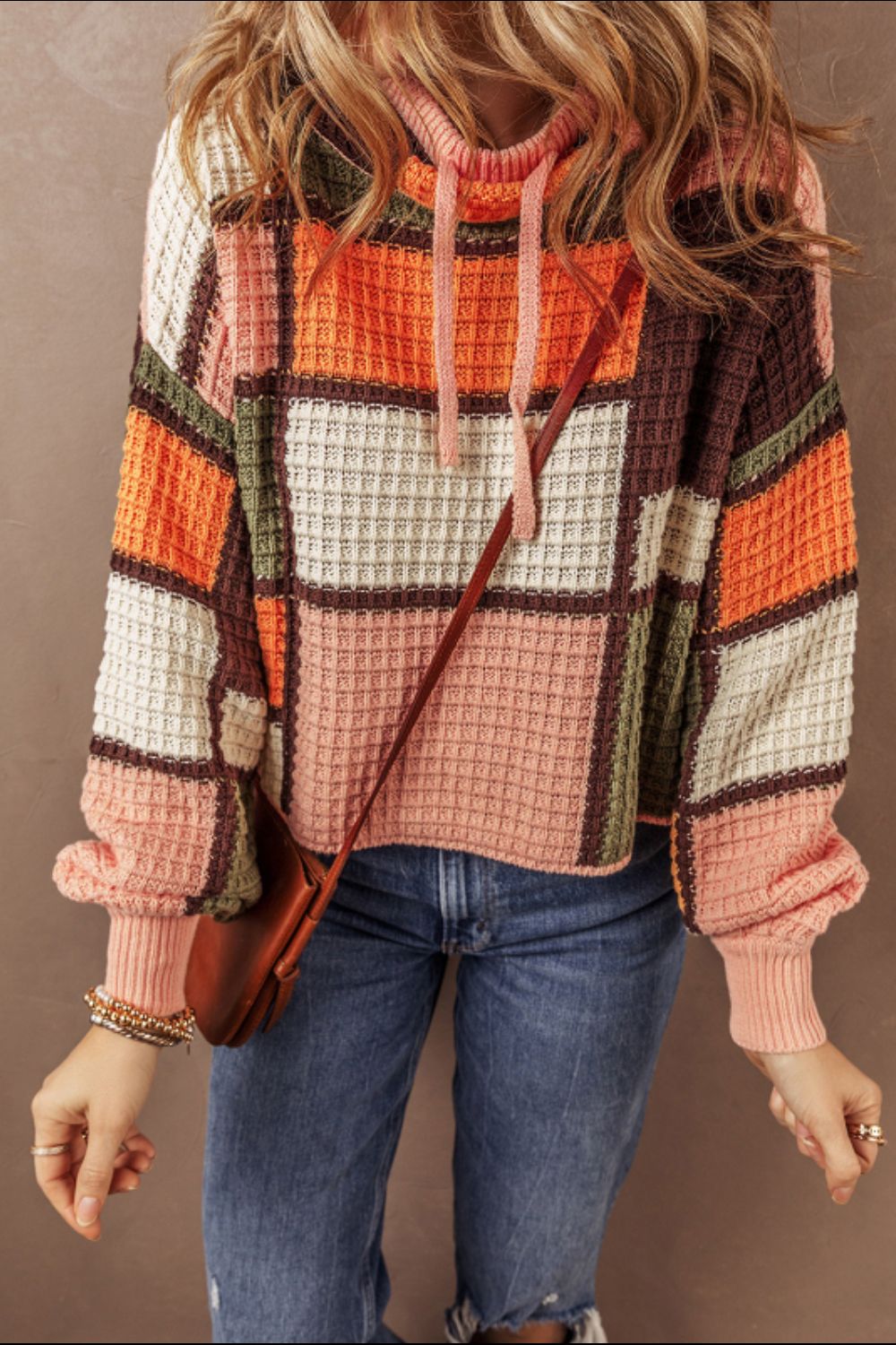 Drawstring Color Block Mock Neck Sweater - Bitsy Gypsy Boutique