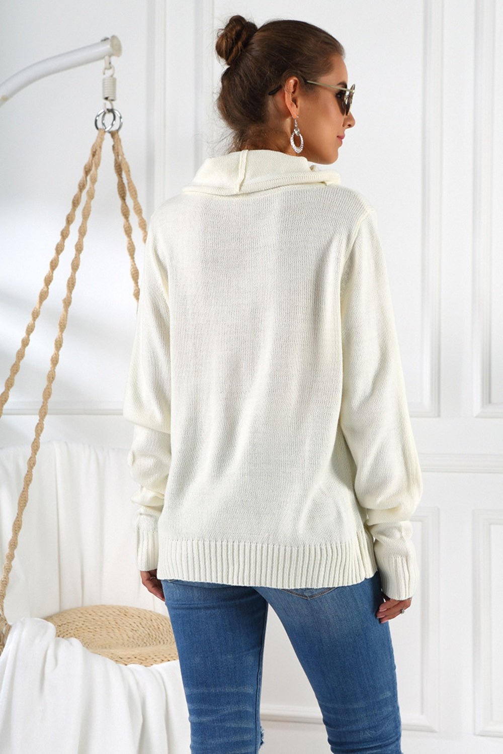 Drawstring Mock Neck Long Sleeve Sweater - Bitsy Gypsy Boutique