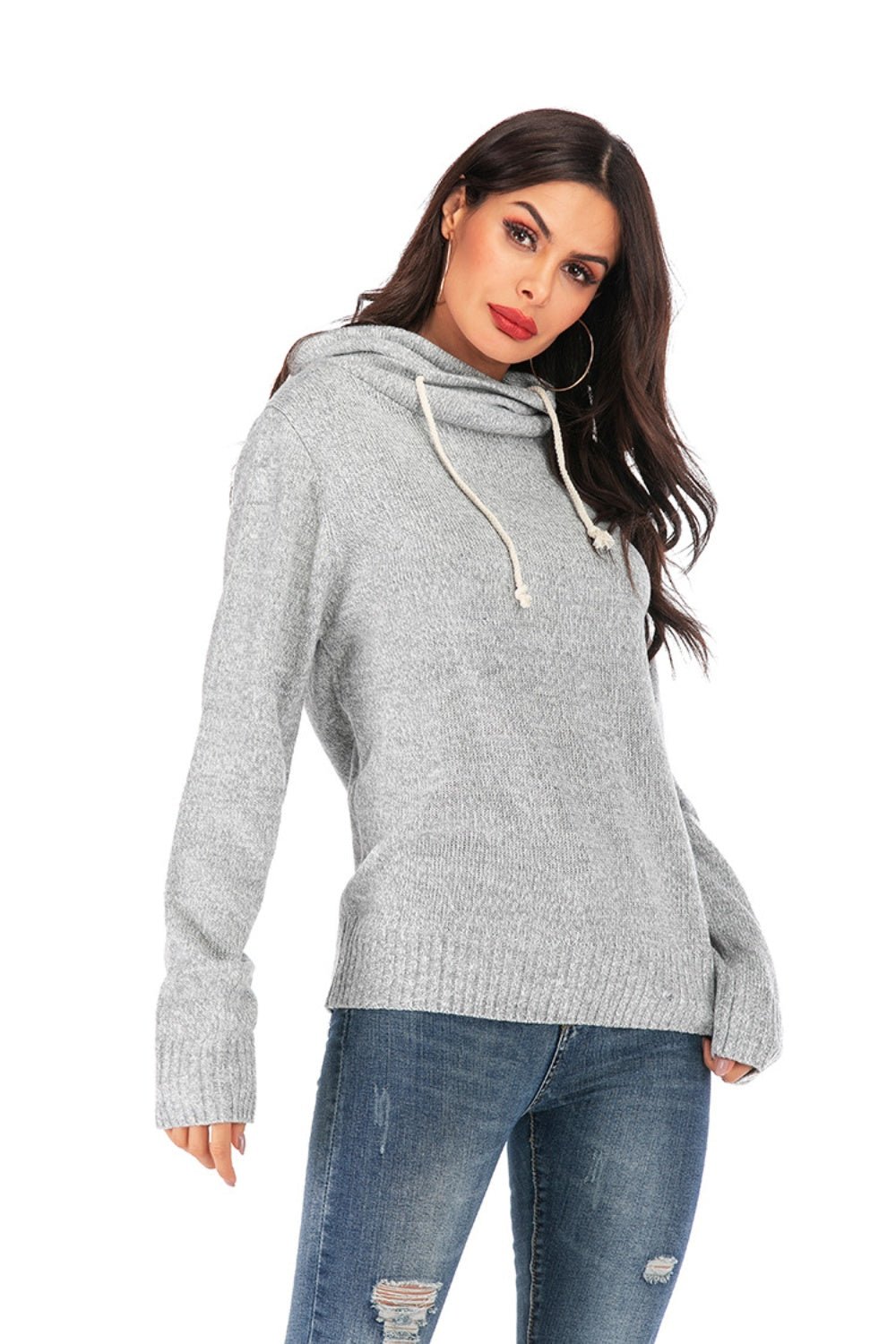 Drawstring Mock Neck Long Sleeve Sweater - Bitsy Gypsy Boutique