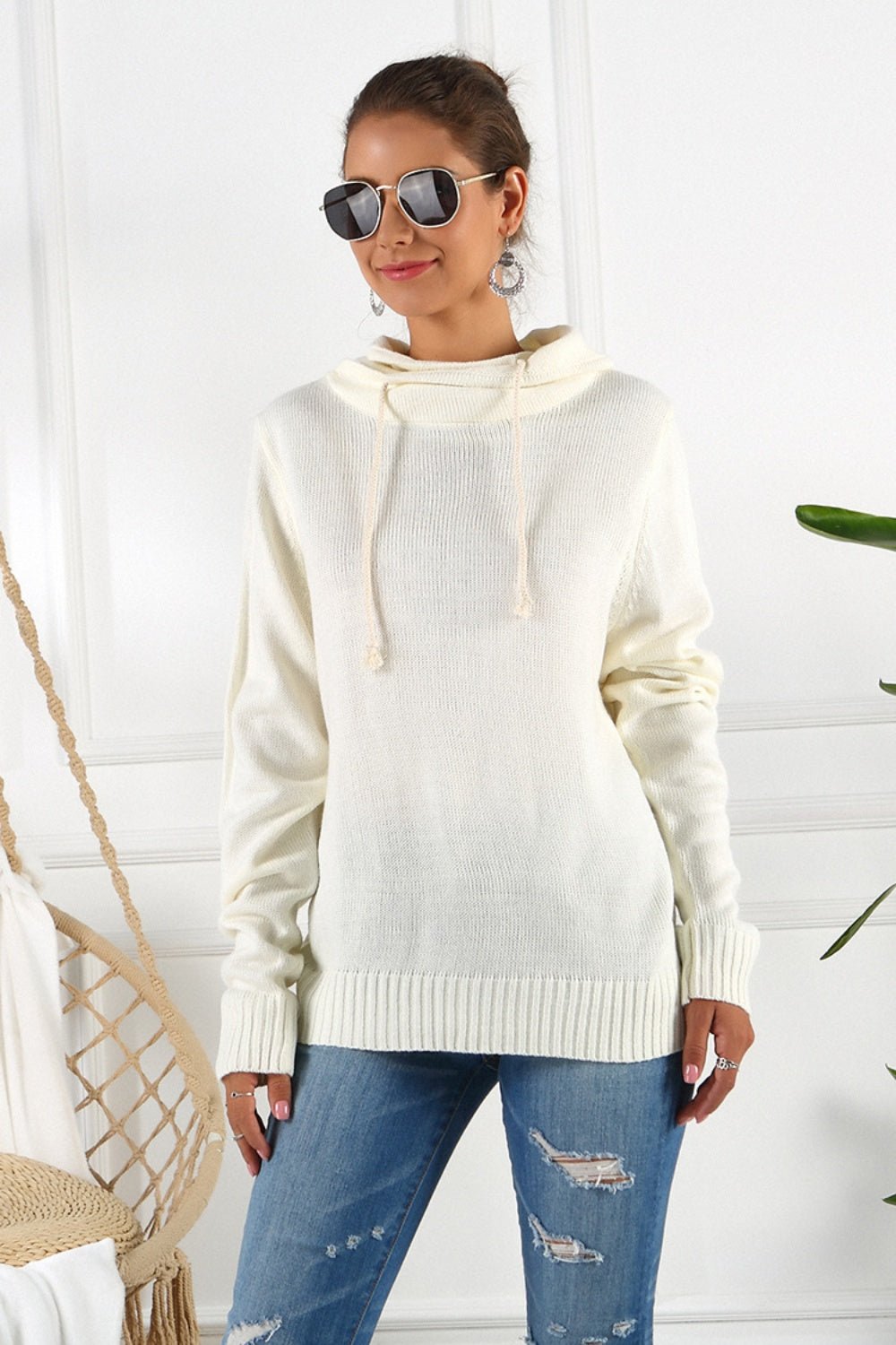 Drawstring Mock Neck Long Sleeve Sweater - Bitsy Gypsy Boutique