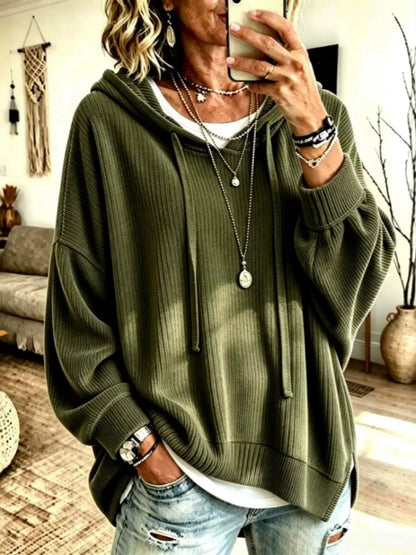 Drawstring Ribbed Knit Hoodie - Bitsy Gypsy Boutique