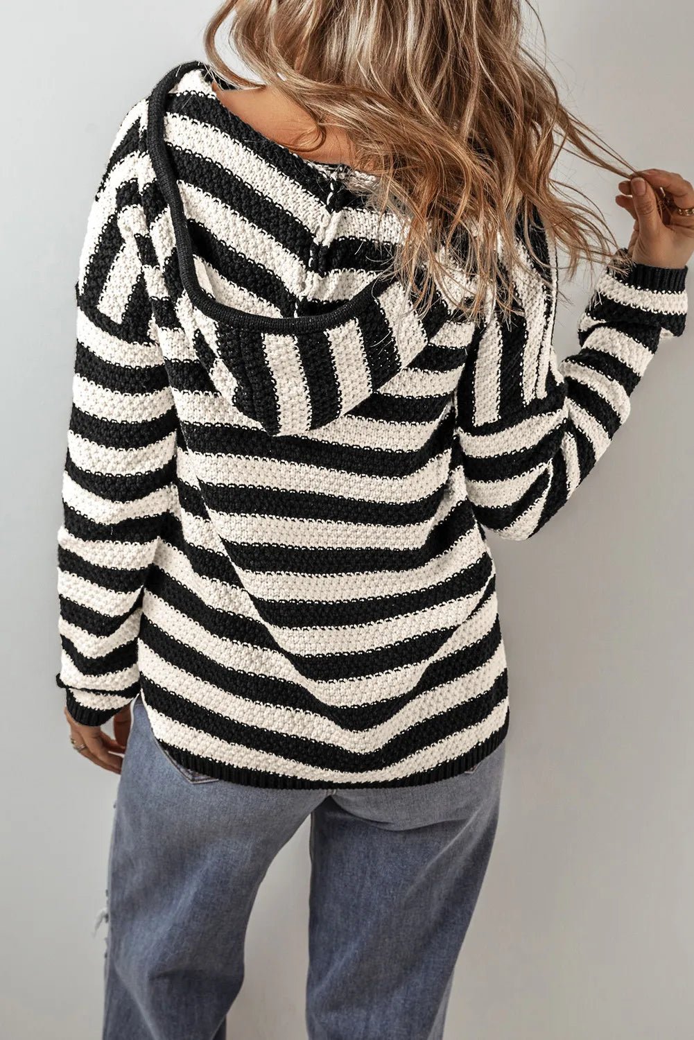 Drawstring Striped Long Sleeve Hooded Sweater - Bitsy Gypsy Boutique