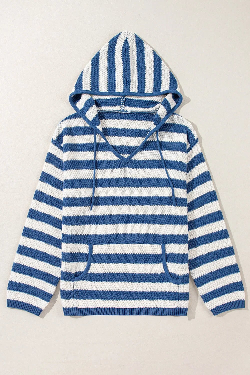 Drawstring Striped Long Sleeve Hooded Sweater - Bitsy Gypsy Boutique