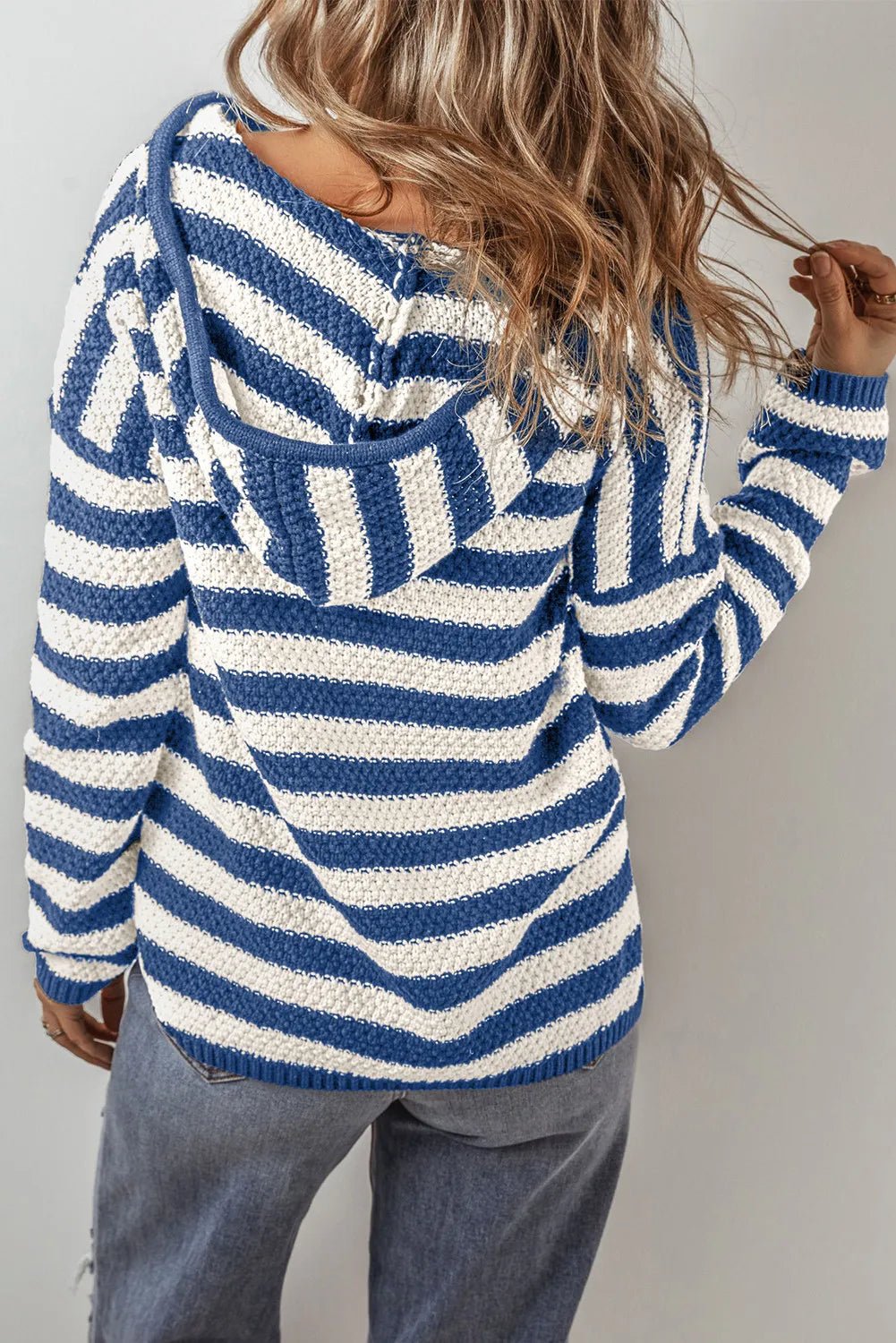 Drawstring Striped Long Sleeve Hooded Sweater - Bitsy Gypsy Boutique