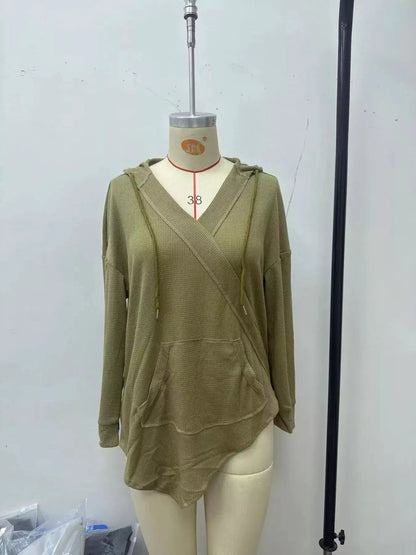 Drawstring Waffle Knit Hoodie - Bitsy Gypsy Boutique