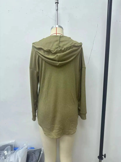 Drawstring Waffle Knit Hoodie - Bitsy Gypsy Boutique