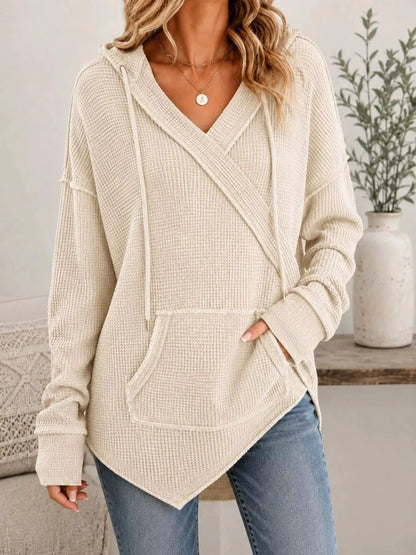 Drawstring Waffle Knit Hoodie - Bitsy Gypsy Boutique