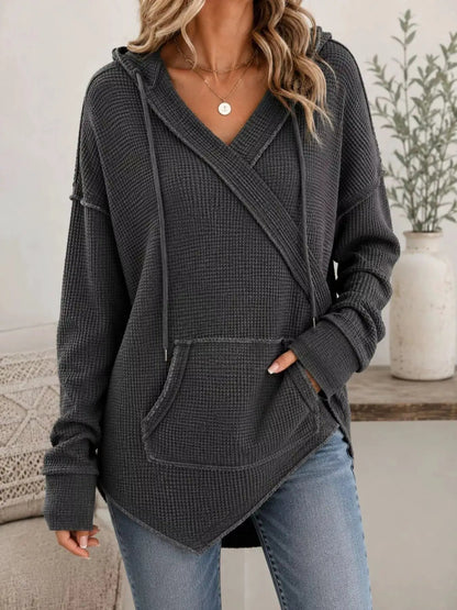 Drawstring Waffle Knit Hoodie - Bitsy Gypsy Boutique