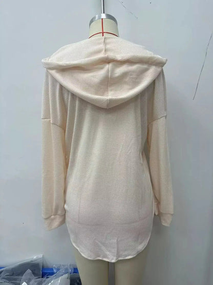 Drawstring Waffle Knit Hoodie - Bitsy Gypsy Boutique