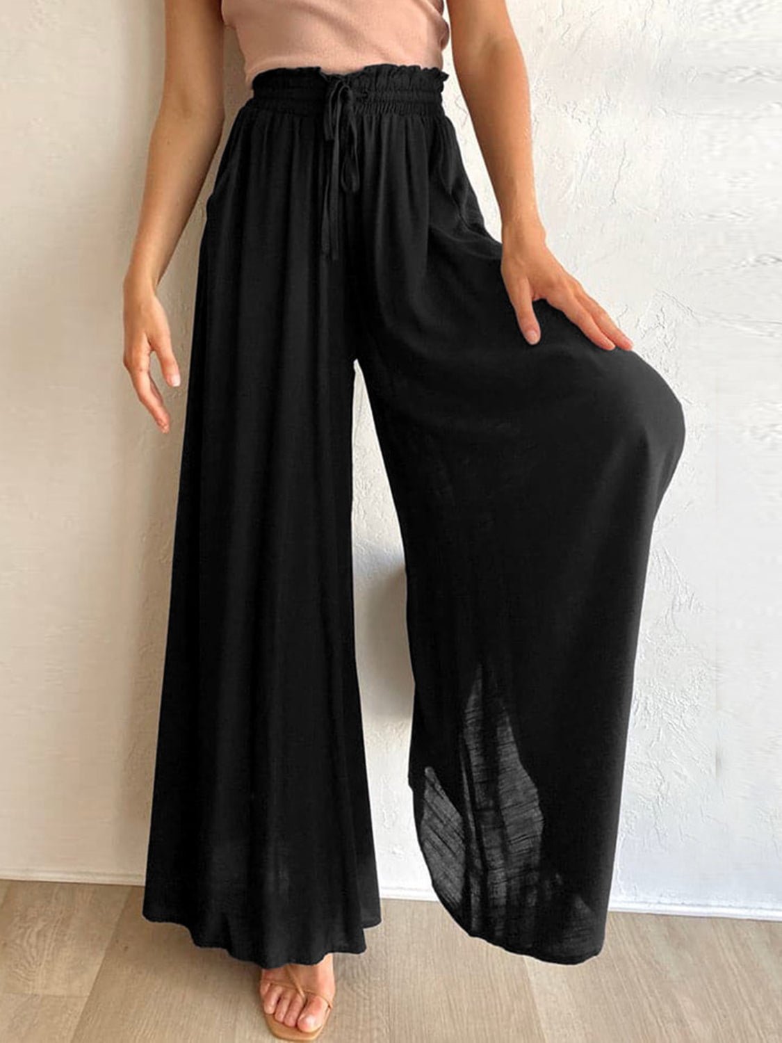 Drawstring Wide Leg Pants with Pockets - Bitsy Gypsy Boutique