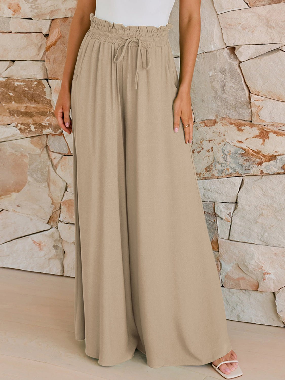 Drawstring Wide Leg Pants with Pockets - Bitsy Gypsy Boutique