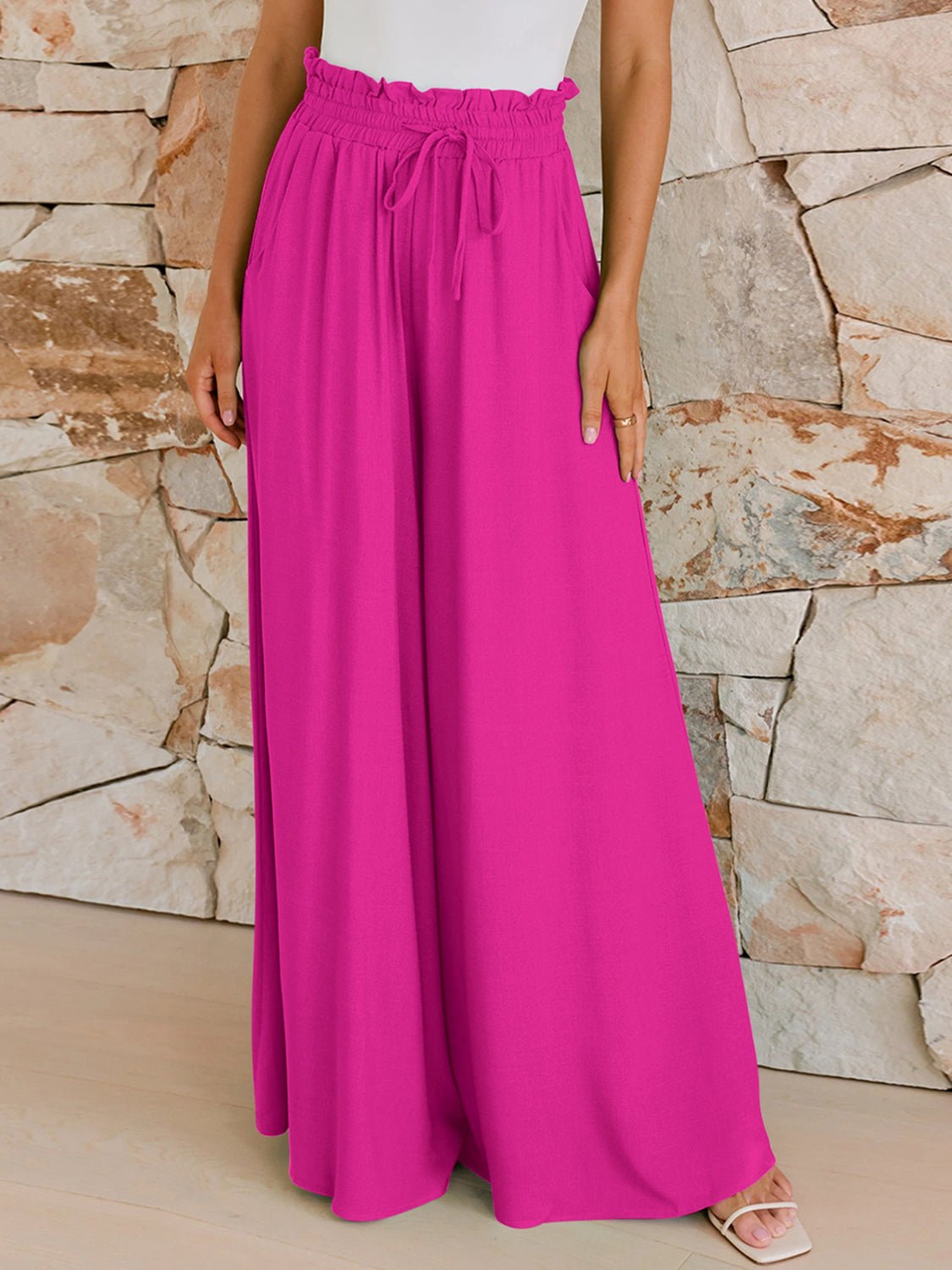 Drawstring Wide Leg Pants with Pockets - Bitsy Gypsy Boutique