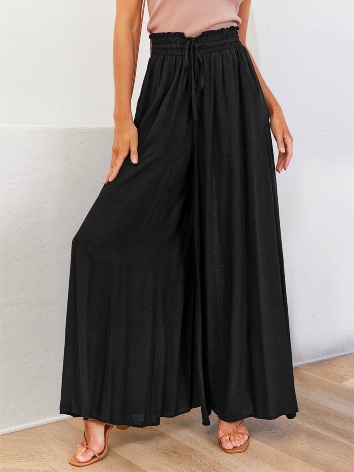 Drawstring Wide Leg Pants with Pockets - Bitsy Gypsy Boutique