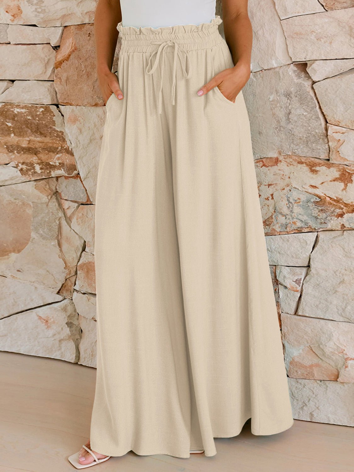 Drawstring Wide Leg Pants with Pockets - Bitsy Gypsy Boutique