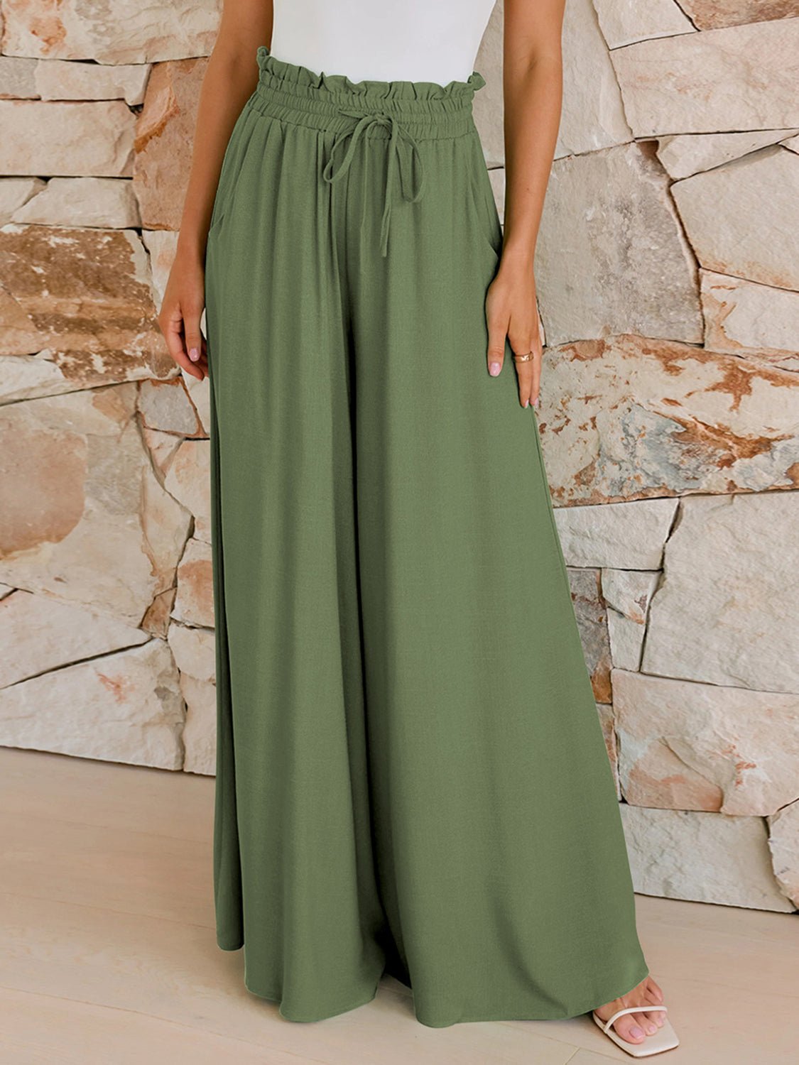 Drawstring Wide Leg Pants with Pockets - Bitsy Gypsy Boutique