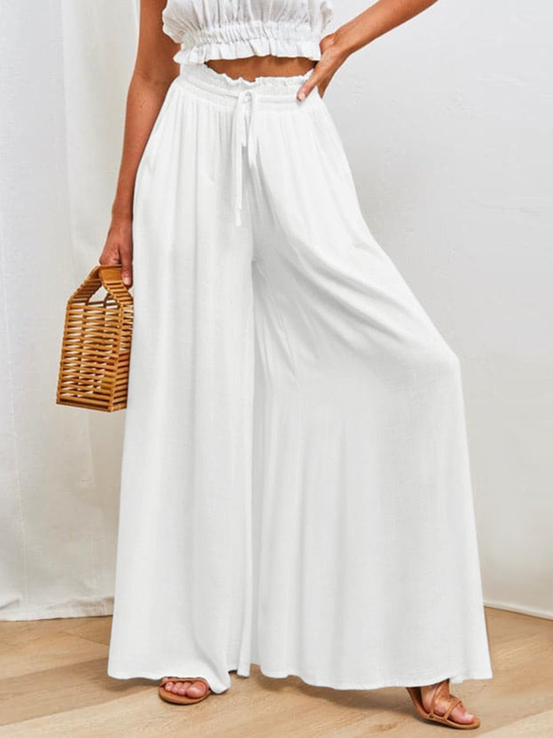 Drawstring Wide Leg Pants with Pockets - Bitsy Gypsy Boutique