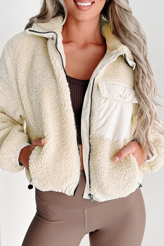 Drawstring Zip Up Sherpa Jacket with Removable Hood - Bitsy Gypsy Boutique