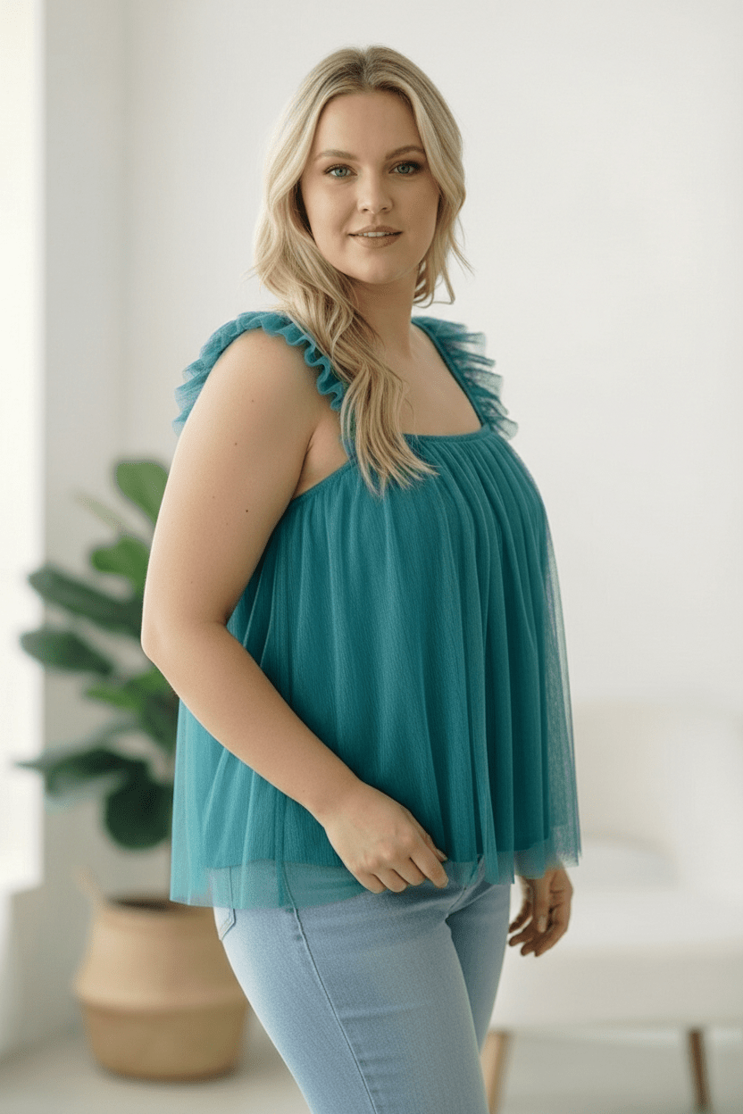 Dreamy Teal Tulle Tank Top - Bitsy Gypsy Boutique