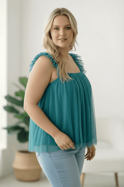 Dreamy Teal Tulle Tank Top - Bitsy Gypsy Boutique